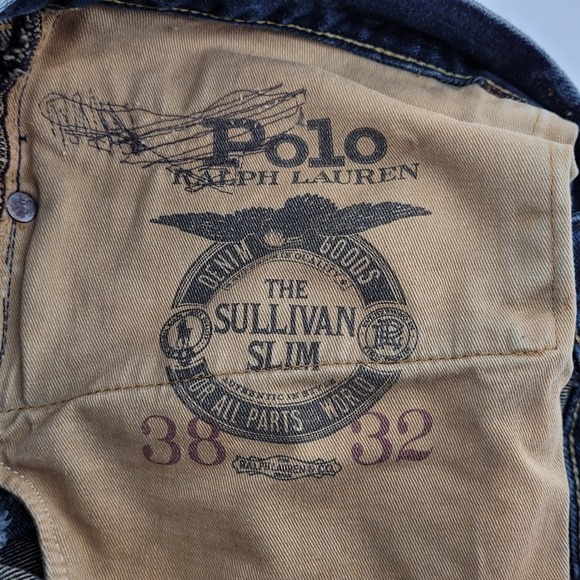 Polo Ralph Lauren Sullivan Slim Jeans 38x32 Distressed Patched Blue Denim - Picture 5 of 9